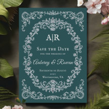 Vintage Floral Monogram Save the Date Invitation
