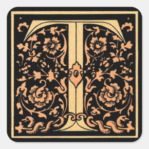 Vintage Floral Monogram ‘T’ Square Sticker