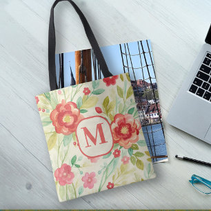 Vintage Floral monogram watercolor elegant Tote Bag