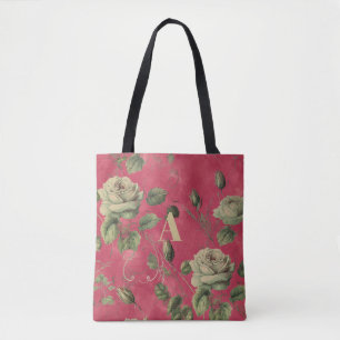 Vintage Floral Monogrammed Tote Bag