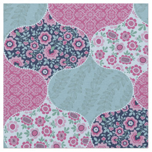 Vintage Floral Moroccan Pattern Teal and Raspberry Fabric