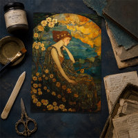 Vintage Floral Mosaic Moonlit Gold Lady Decoupage