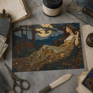 Vintage Floral Mosaic Moonlit Gold Lady Decoupage Tissue Paper