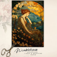 Vintage Floral Mosaic Moonlit Gold Lady Decoupage