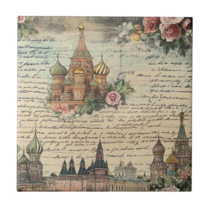 Vintage Floral Moscow Artwork - Handwritten Script Tile
