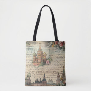 Vintage Floral Moscow Artwork - Handwritten Script Tote Bag