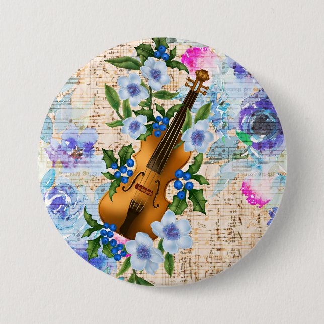 Vintage Floral Music Violin 7.5 Cm Round Badge (Front)