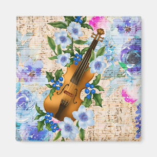 Vintage Floral Music Violin Magnet