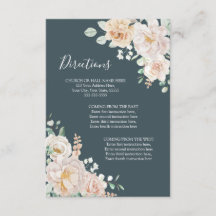 Vintage Floral Navy Blue Wedding Direction Insert