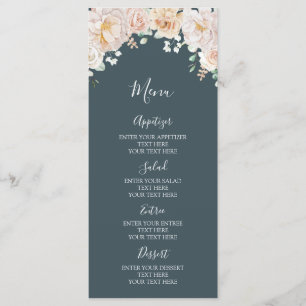 Vintage Floral Navy Blue Wedding Menu