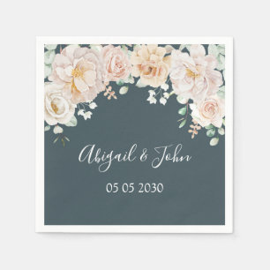 Vintage Floral Navy Blue Wedding Napkin