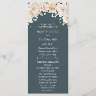 Vintage Floral Navy Blue Wedding Program Programme