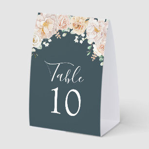 Vintage Floral Navy Blue Wedding Table Number