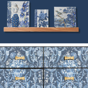 Vintage Floral Navy Blue White Elegant Decoupage Tissue Paper