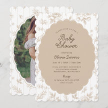 Vintage Floral Neutral Beige Scalloped Baby Shower