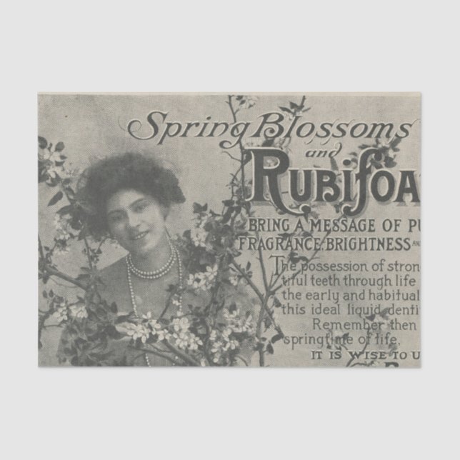 Vintage Floral Newspaper Advertisement Tissue Paper (Front)