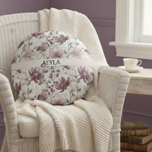 Vintage Floral Newspaper Pattern Round Cushion