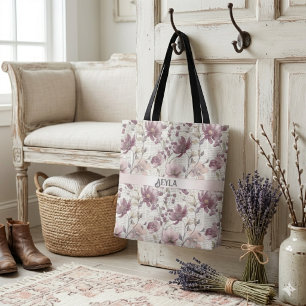 Vintage Floral Newspaper Pattern Tote Bag