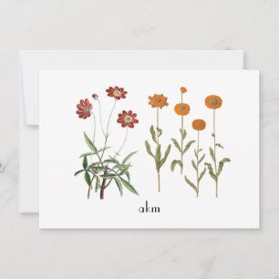 Vintage Floral October Birth Month Monogrammed Card