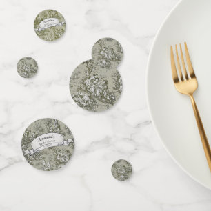 Vintage floral olive green toile de jouy shower  confetti