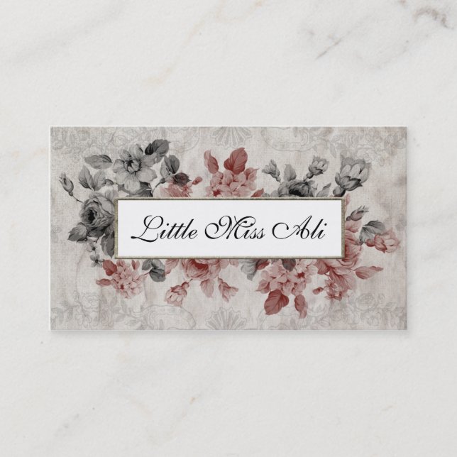 Vintage Floral on Aged Linen Business Card (Front)