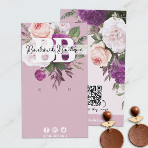 Vintage Floral on Mauve Earring Jewellery QR Code Business Card