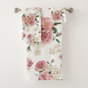 Vintage Floral on White Bath Towel Set