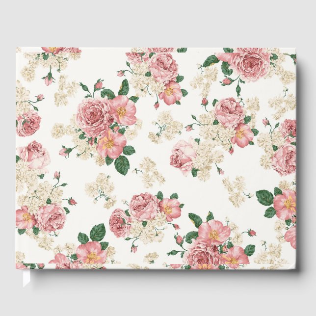 Vintage Floral on White Guest Book (Front)