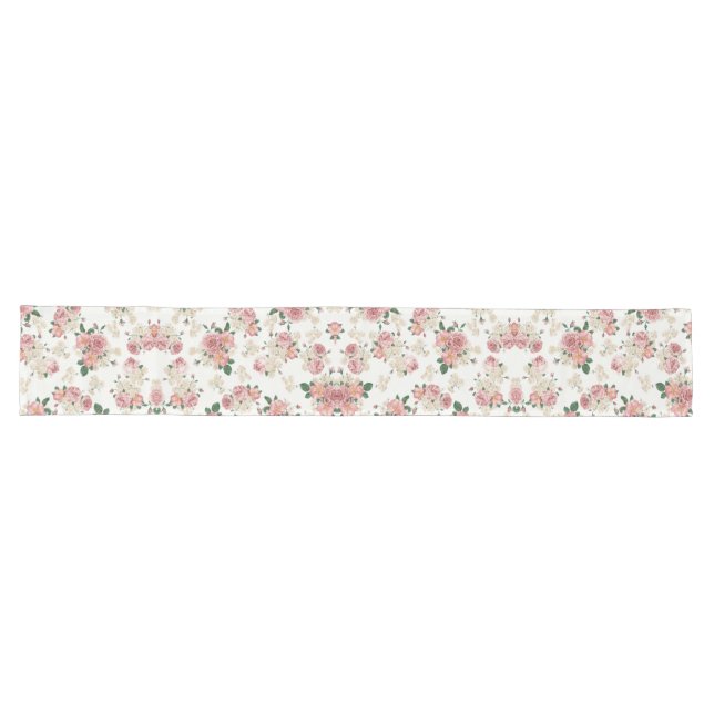 Vintage Floral on White Long Table Runner (Horizontal)