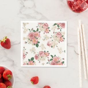 Vintage Floral on White Napkin