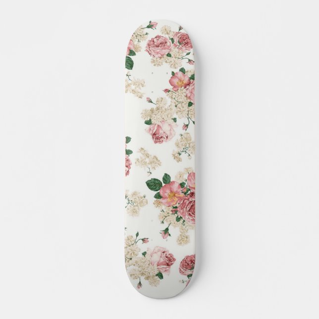 Vintage Floral on White Skateboard (Front)