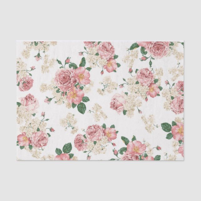 Vintage Floral on White Tissue Paper (Front)