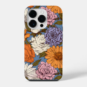 Vintage Floral Orange Blue Cream Boho Wildflowers iPhone 14 Pro Case