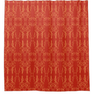 Vintage Floral Orange on Red Poppy Flower Outline Shower Curtain
