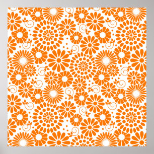 Vintage floral orange Poster