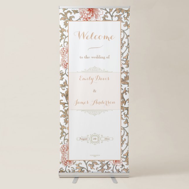 Vintage Floral Ornament Wedding Retractable Banner (Front)