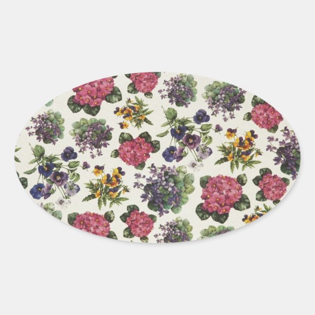 Vintage Floral Oval Sticker (Front)