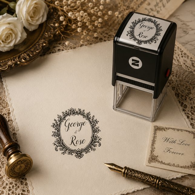 Vintage Floral Oval Wedding  Self-inking Stamp (Creator Uploaded)