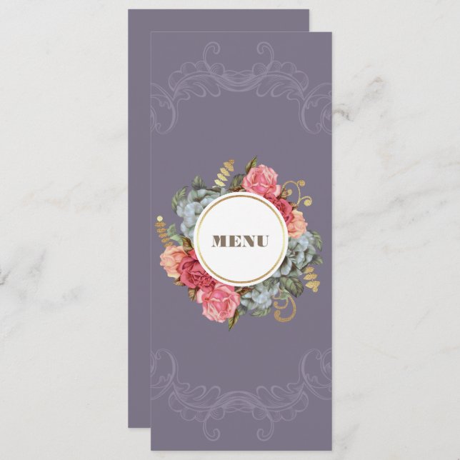 Vintage Floral Painting Custom Menu Cards (Front/Back)