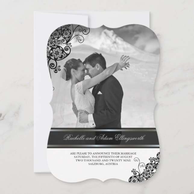 Vintage Floral Paisley Photo Wedding Announcement (Front)