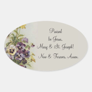 Vintage Floral Pansies Prayer Quote Customise Oval Sticker