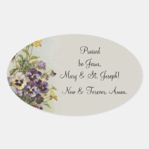 Vintage Floral Pansies Prayer Quote Customise Oval Sticker
