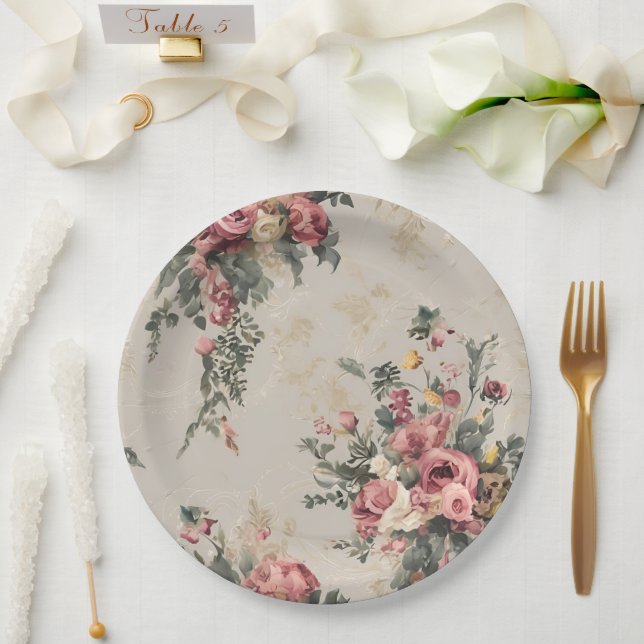 Vintage Floral Paper Plate (Wedding)