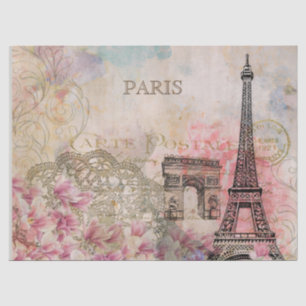 Vintage Floral Paris Eiffel Tower Ephemera Tissue Paper