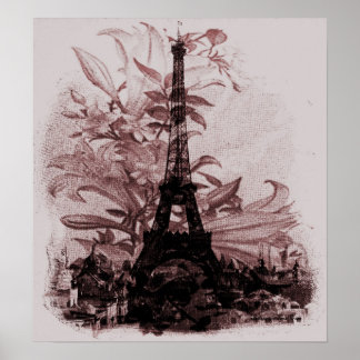 Vintage Floral Paris Eiffel Tower Poster