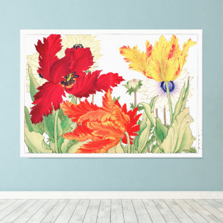 Vintage Floral Parrot Tulip Japanese Art Canvas Print
