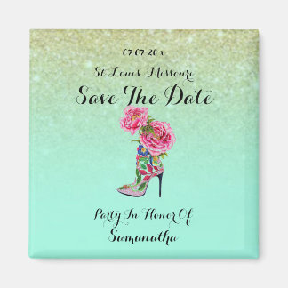 Vintage Floral Party Shoe Save The Date Magnet