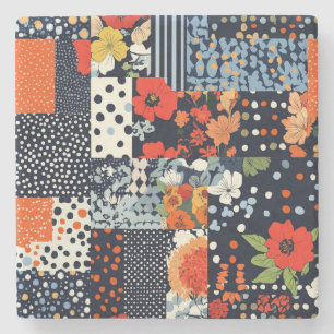 Vintage Floral Patchwork Pattern (3) Stone Coaster