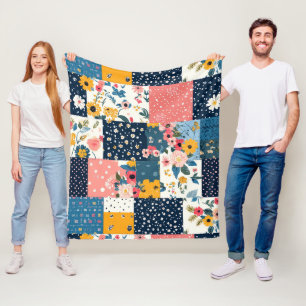 Vintage Floral Patchwork Pattern (4) Fleece Blanket