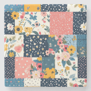 Vintage Floral Patchwork Pattern (4) Stone Coaster
